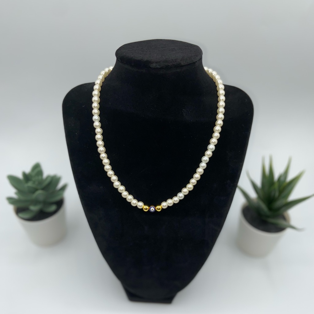 Handmade Trendy Glass Pearl Bead Necklace With Evil Eye